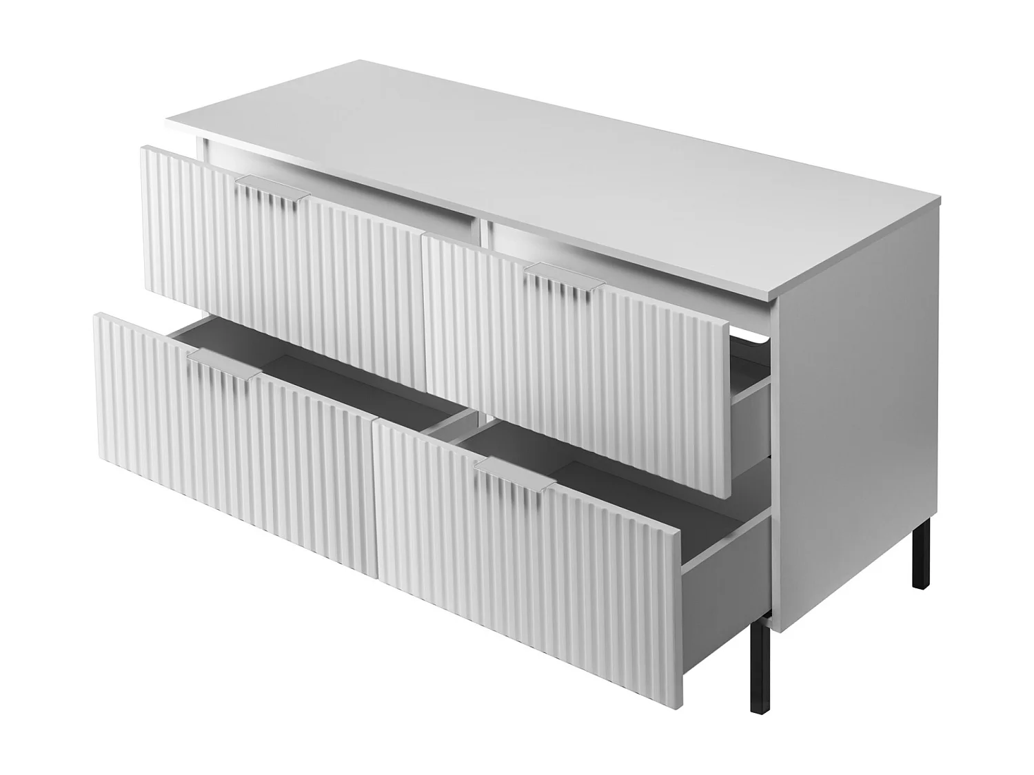 Meuble vasque, Blanc, 120 (2 x 60) x 77 x 46 cm, poignée argentée, pieds noirs + Plan de travail