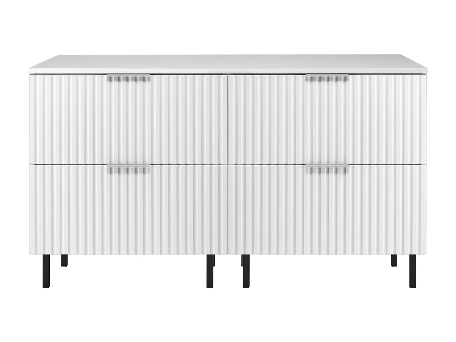 Meuble vasque, Blanc, 120 (2 x 60) x 77 x 46 cm, poignée argentée, pieds noirs + Plan de travail