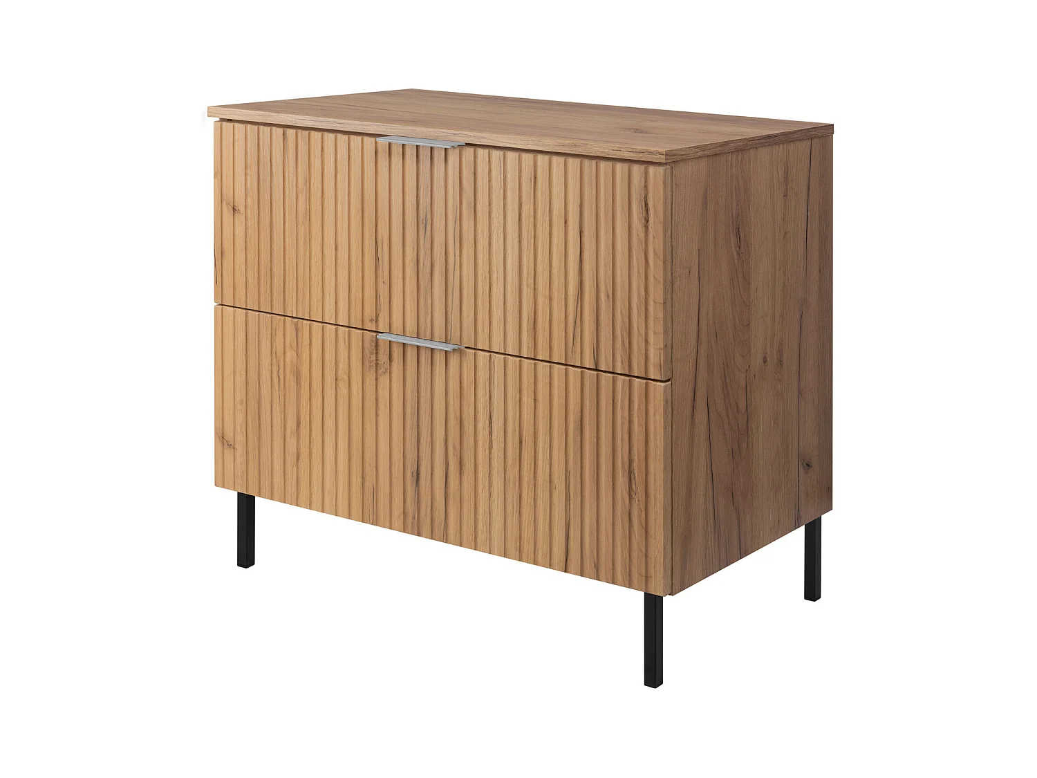 Meuble vasque, Chêne Craft, 80 x 77 x 46 cm, poignée argentée, pieds noirs + Plan de travail