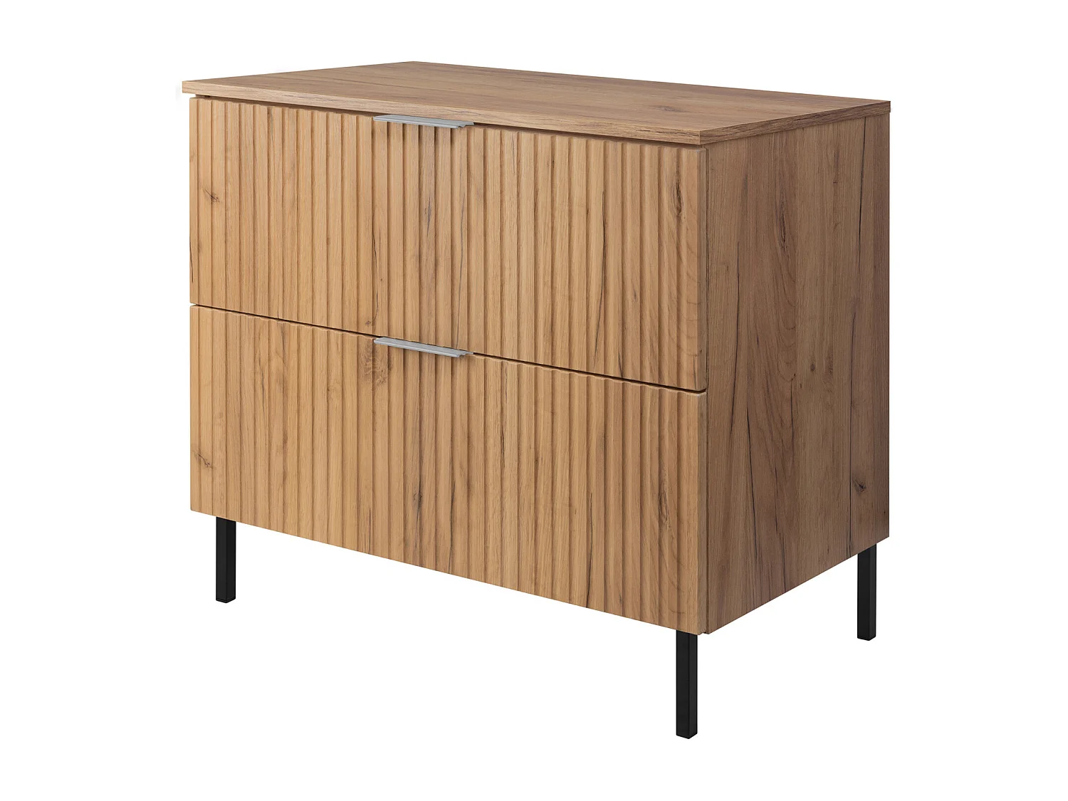 Meuble vasque, Chêne Craft, 80 x 77 x 46 cm, poignée argentée, pieds noirs + Plan de travail