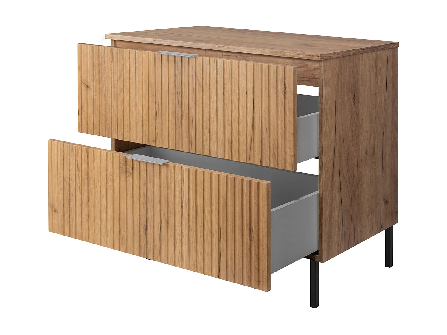 Meuble vasque, Chêne Craft, 80 x 77 x 46 cm, poignée argentée, pieds noirs + Plan de travail