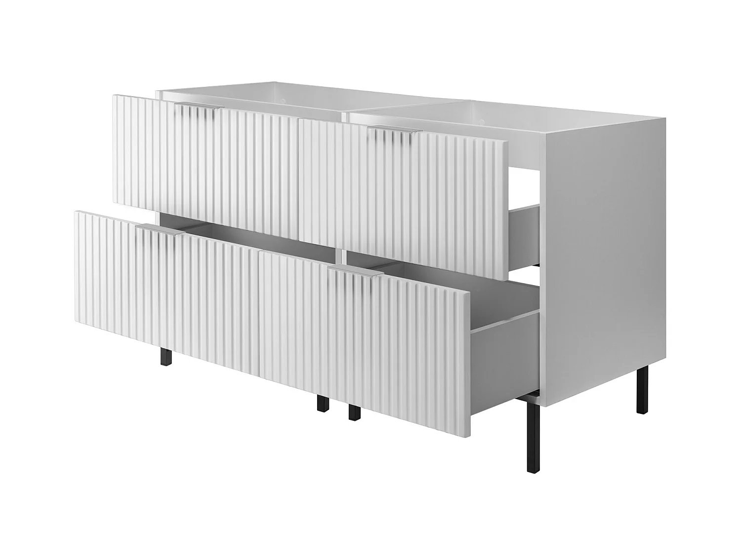 Meuble vasque, Blanc, 120 (2 x 60) x 77 x 46 cm, poignée argentée, pieds noirs, sans plateau