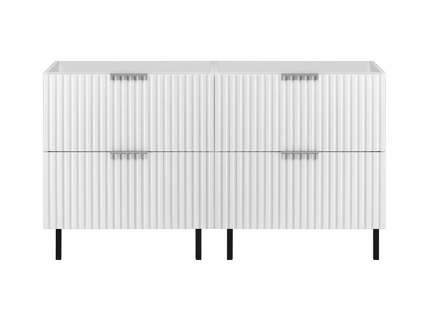 Meuble vasque, Blanc, 120 (2 x 60) x 77 x 46 cm, poignée argentée, pieds noirs, sans plateau