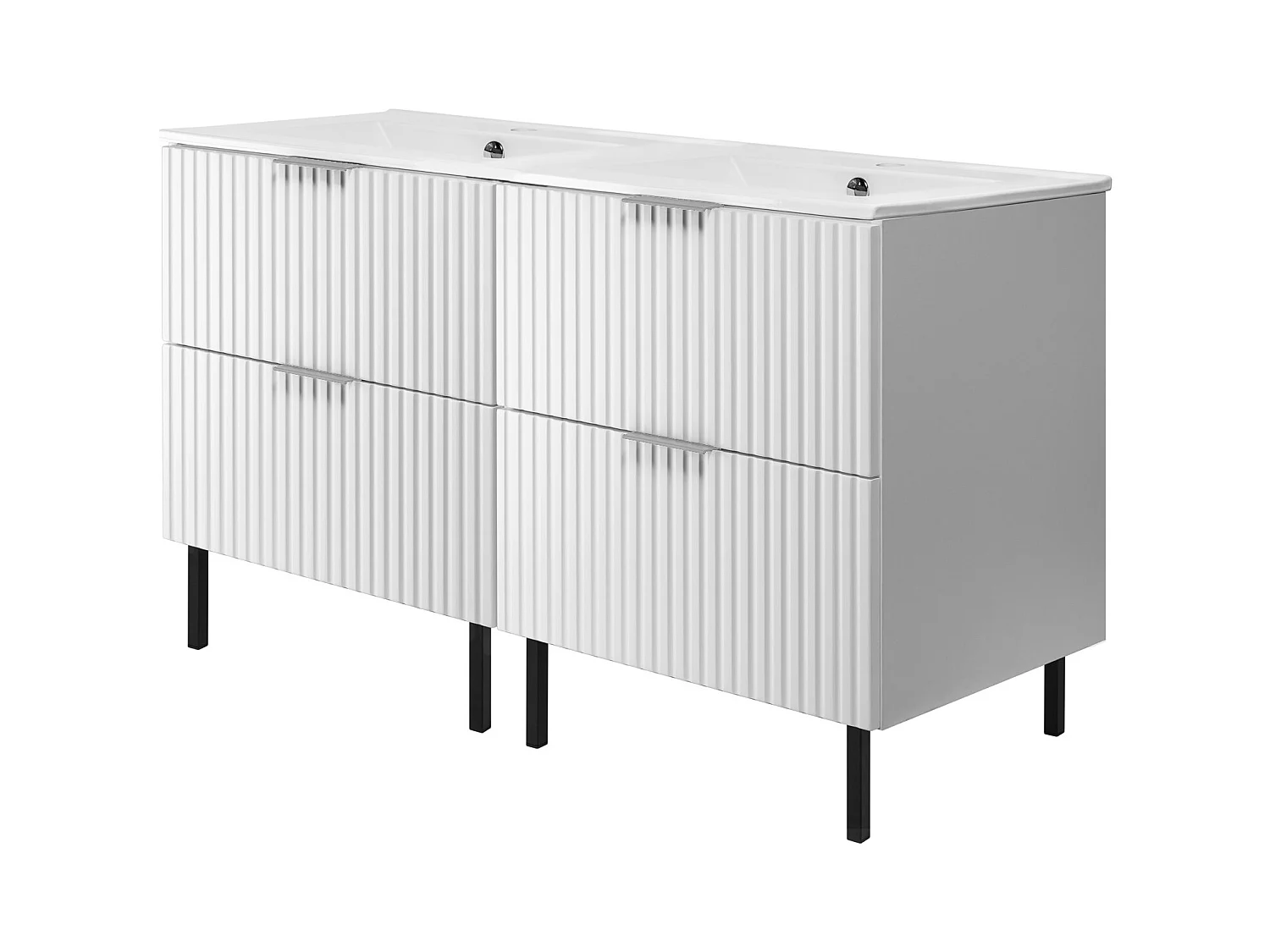 Meuble vasque, Blanc, 120 (2 x 60) x 77 x 46 cm, poignée argentée, pieds noirs, sans plateau