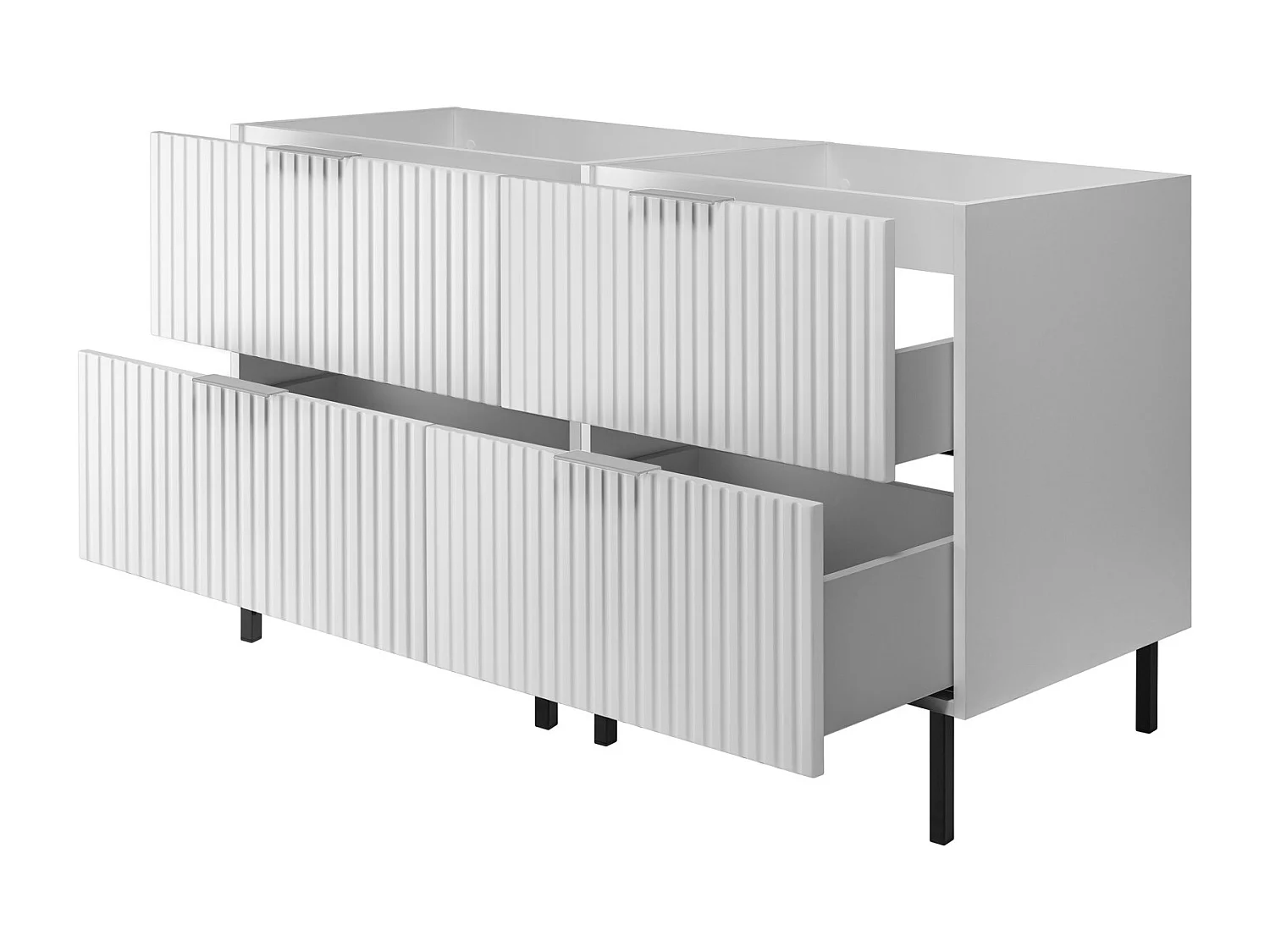 Meuble vasque, Blanc, 120 (2 x 60) x 77 x 46 cm, poignée argentée, pieds noirs, sans plateau