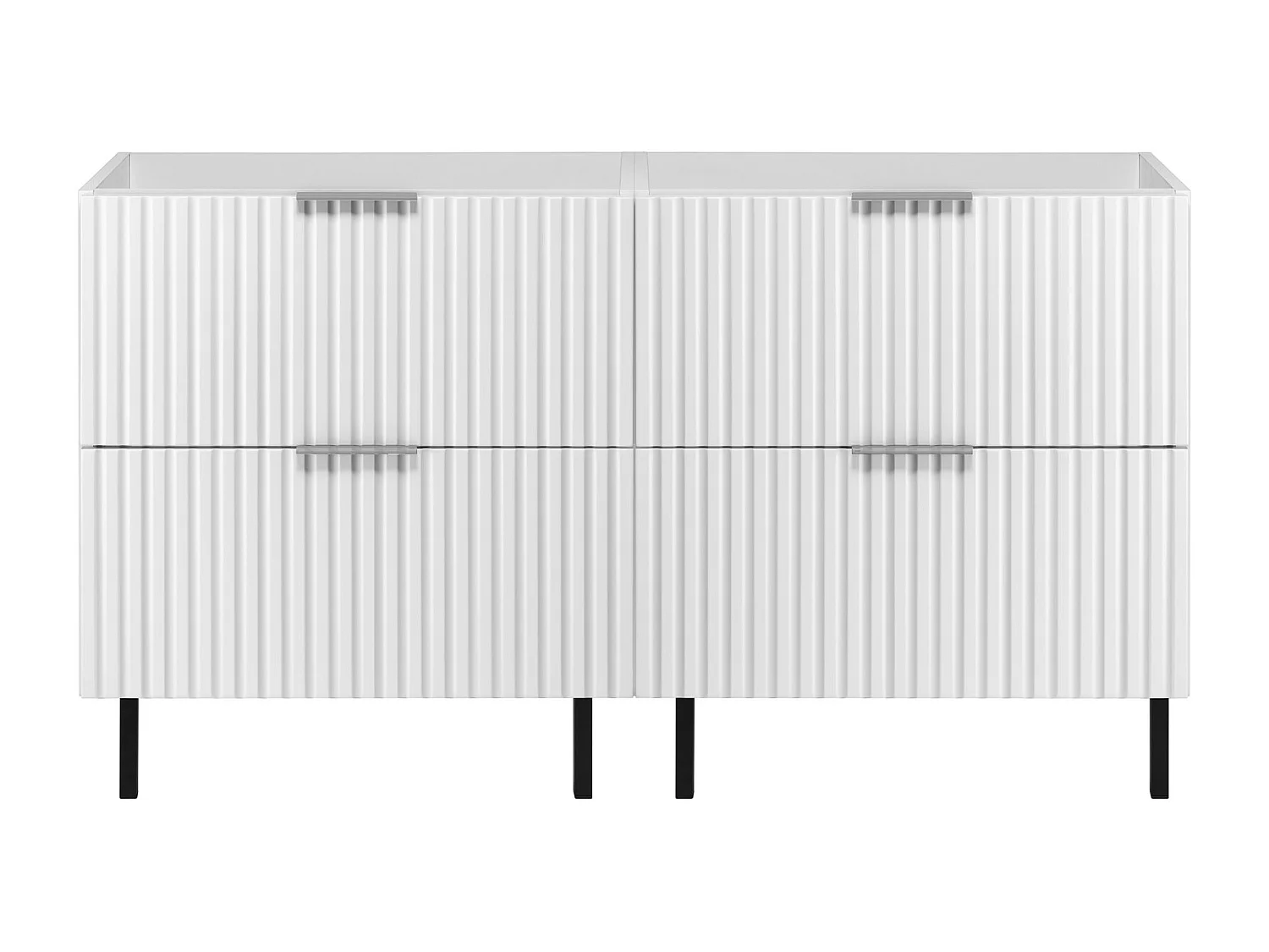 Meuble vasque, Blanc, 120 (2 x 60) x 77 x 46 cm, poignée argentée, pieds noirs, sans plateau