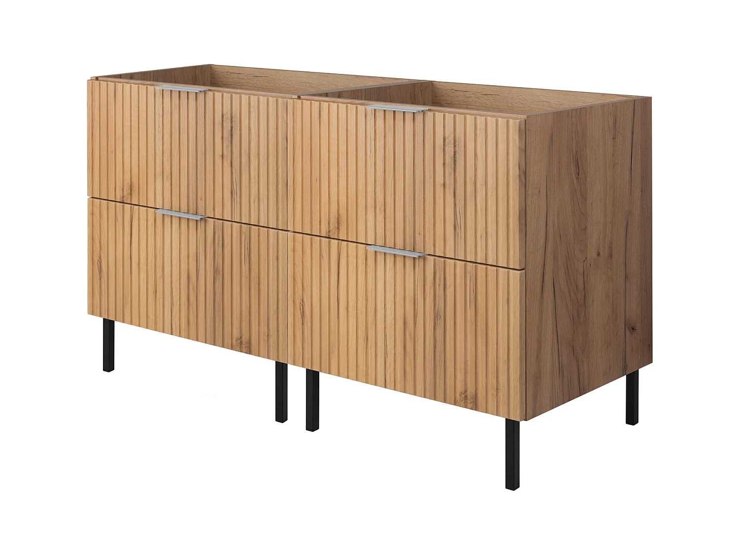 Meuble vasque, Chêne Craft, 120 (2 x 60) x 77 x 46 cm, poignée argentée, pieds noirs, sans plateau