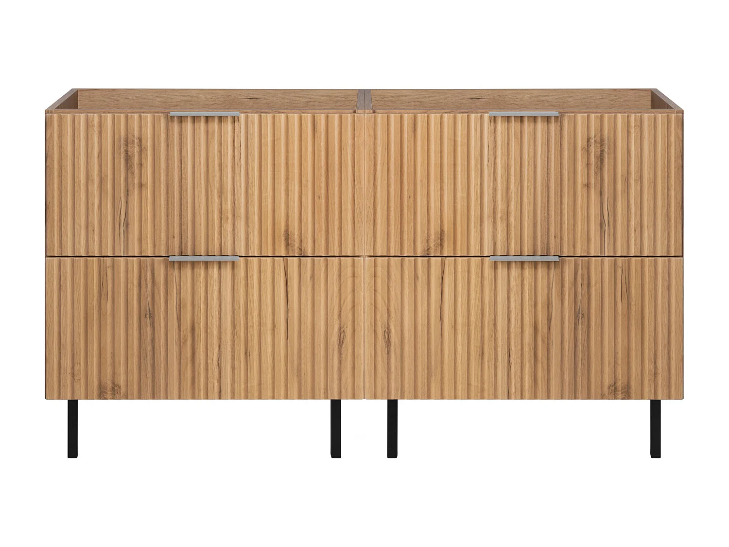 Meuble vasque, Chêne Craft, 120 (2 x 60) x 77 x 46 cm, poignée argentée, pieds noirs, sans plateau