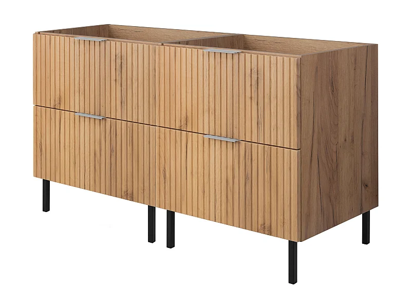 Meuble vasque, Chêne Craft, 120 (2 x 60) x 77 x 46 cm, poignée argentée, pieds noirs, sans plateau