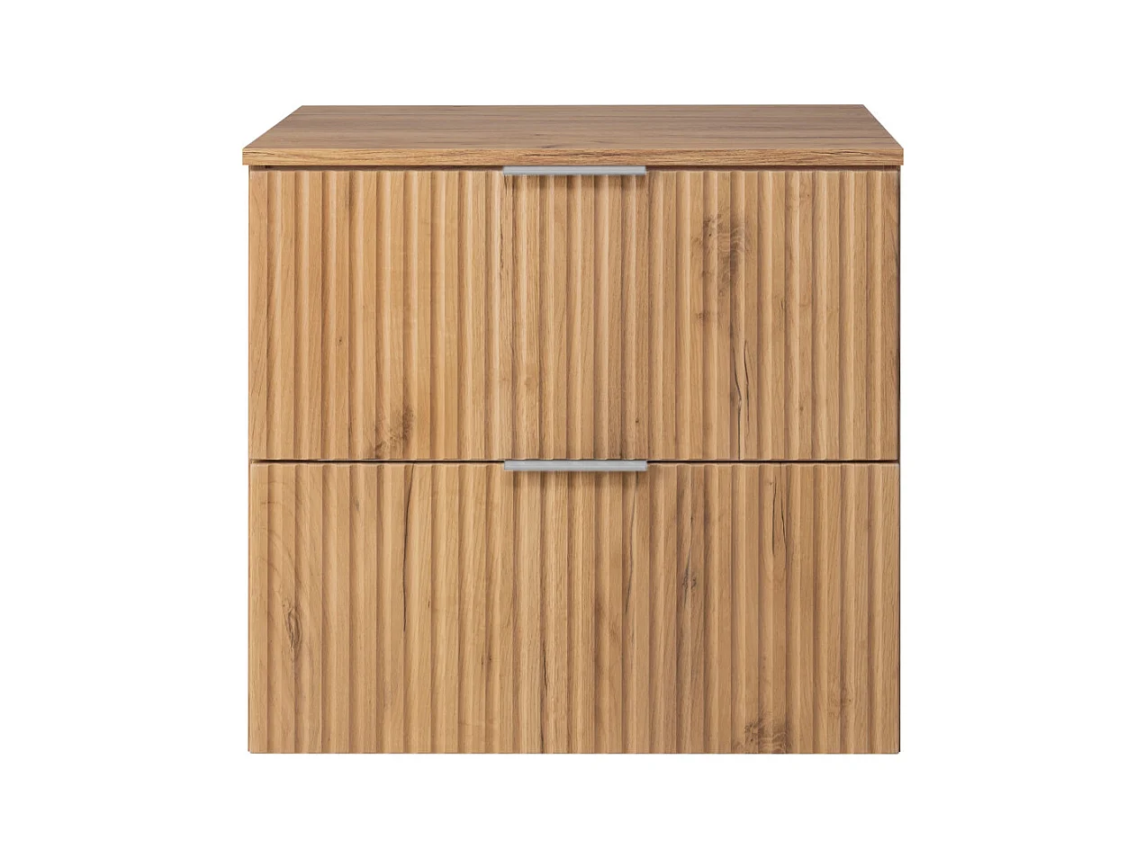 Waschbeckunterschrank, Eiche Craft, 60 x 57 x 46 cm, silberner Griff + Arbeitsplatte