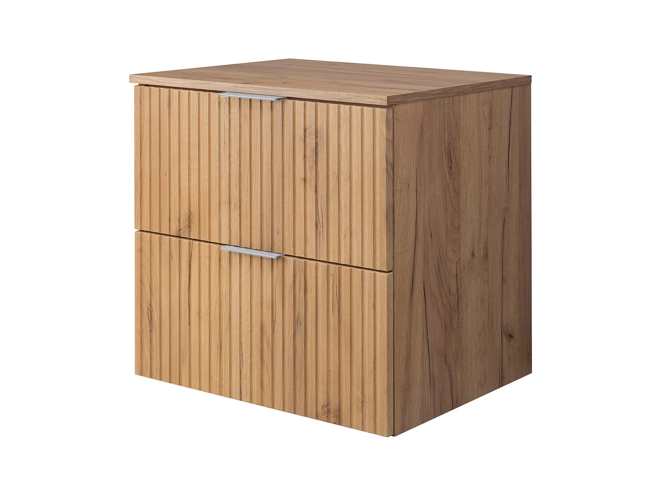 Meuble vasque, Chêne Craft, 60 x 57 x 46 cm, poignée argentée + Plan de travail