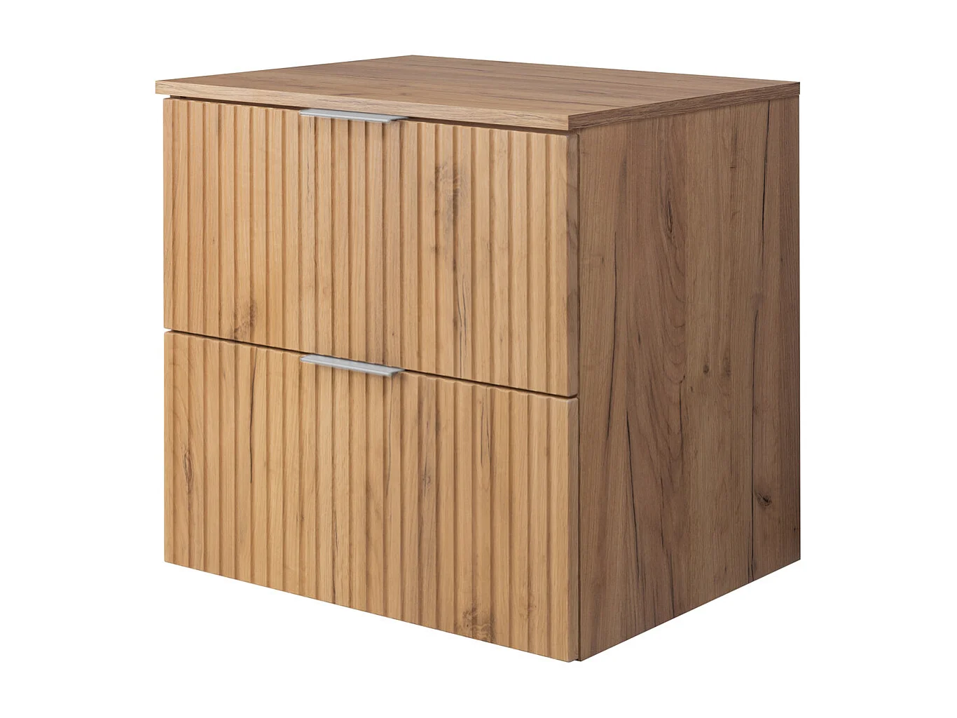 Meuble vasque, Chêne Craft, 60 x 57 x 46 cm, poignée argentée + Plan de travail