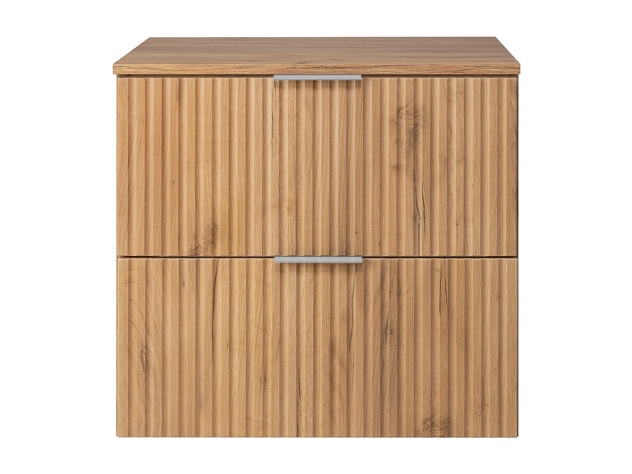 Meuble vasque, Chêne Craft, 60 x 57 x 46 cm, poignée argentée + Plan de travail