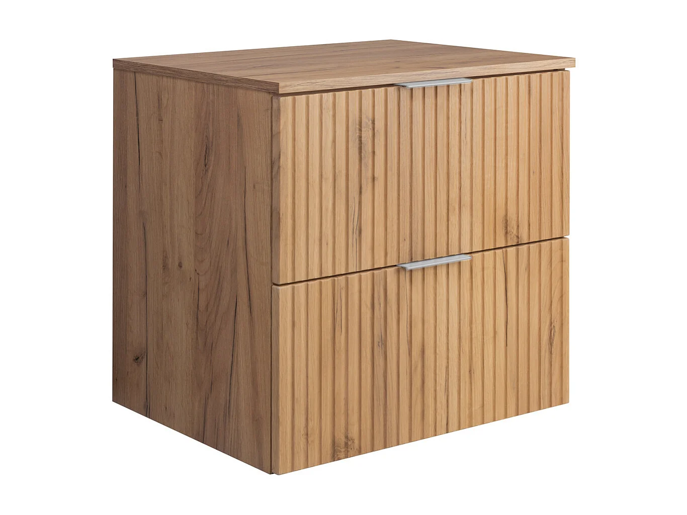 Meuble vasque, Chêne Craft, 60 x 57 x 46 cm, poignée argentée + Plan de travail