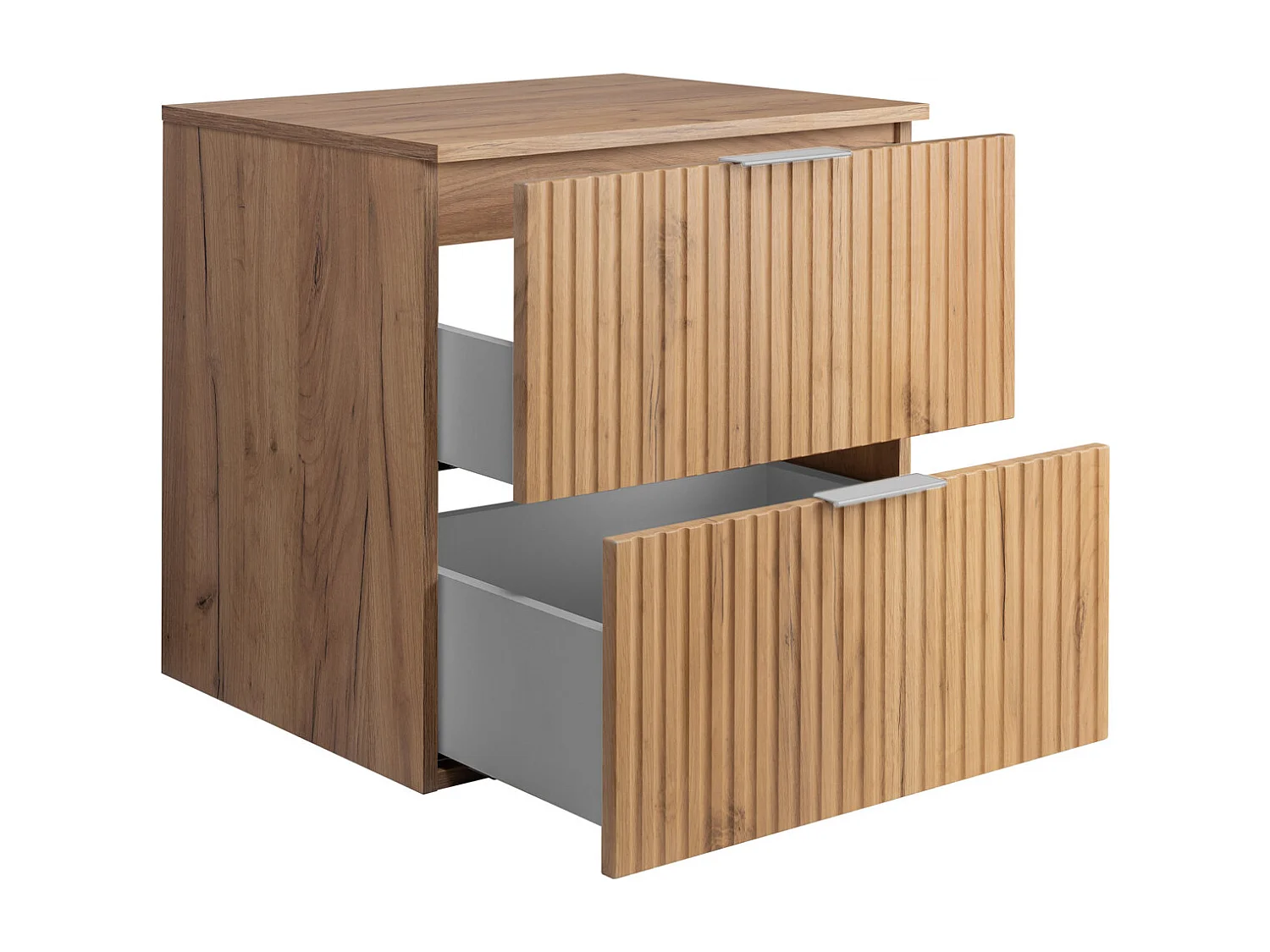 Meuble vasque, Chêne Craft, 60 x 57 x 46 cm, poignée argentée + Plan de travail