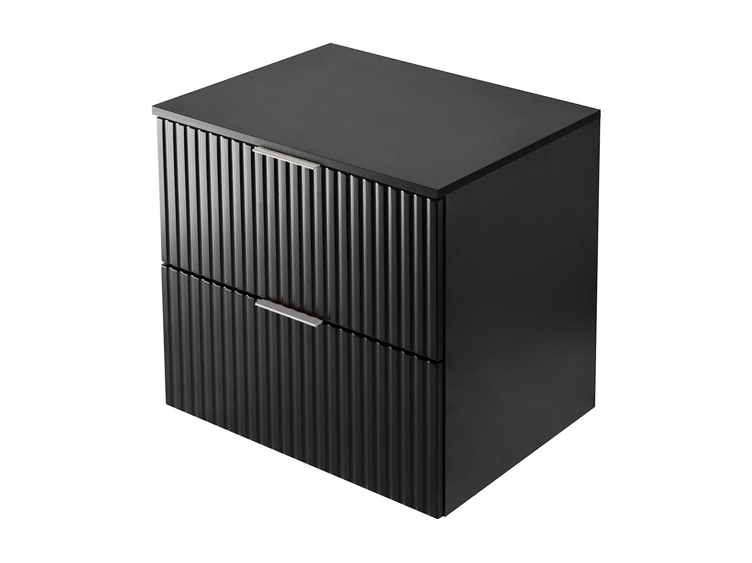 Meuble vasque, Noir, 60 x 57 x 46 cm, poignée argentée + Plan de travail