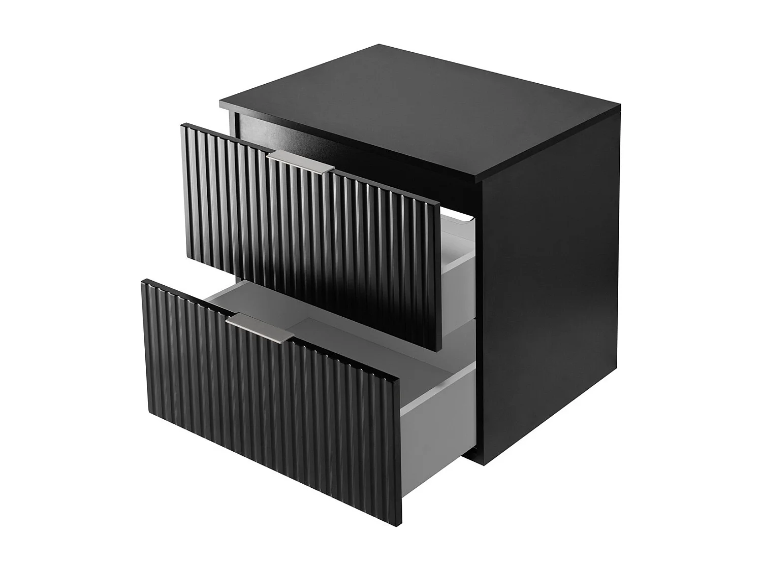 Meuble vasque, Noir, 60 x 57 x 46 cm, poignée argentée + Plan de travail