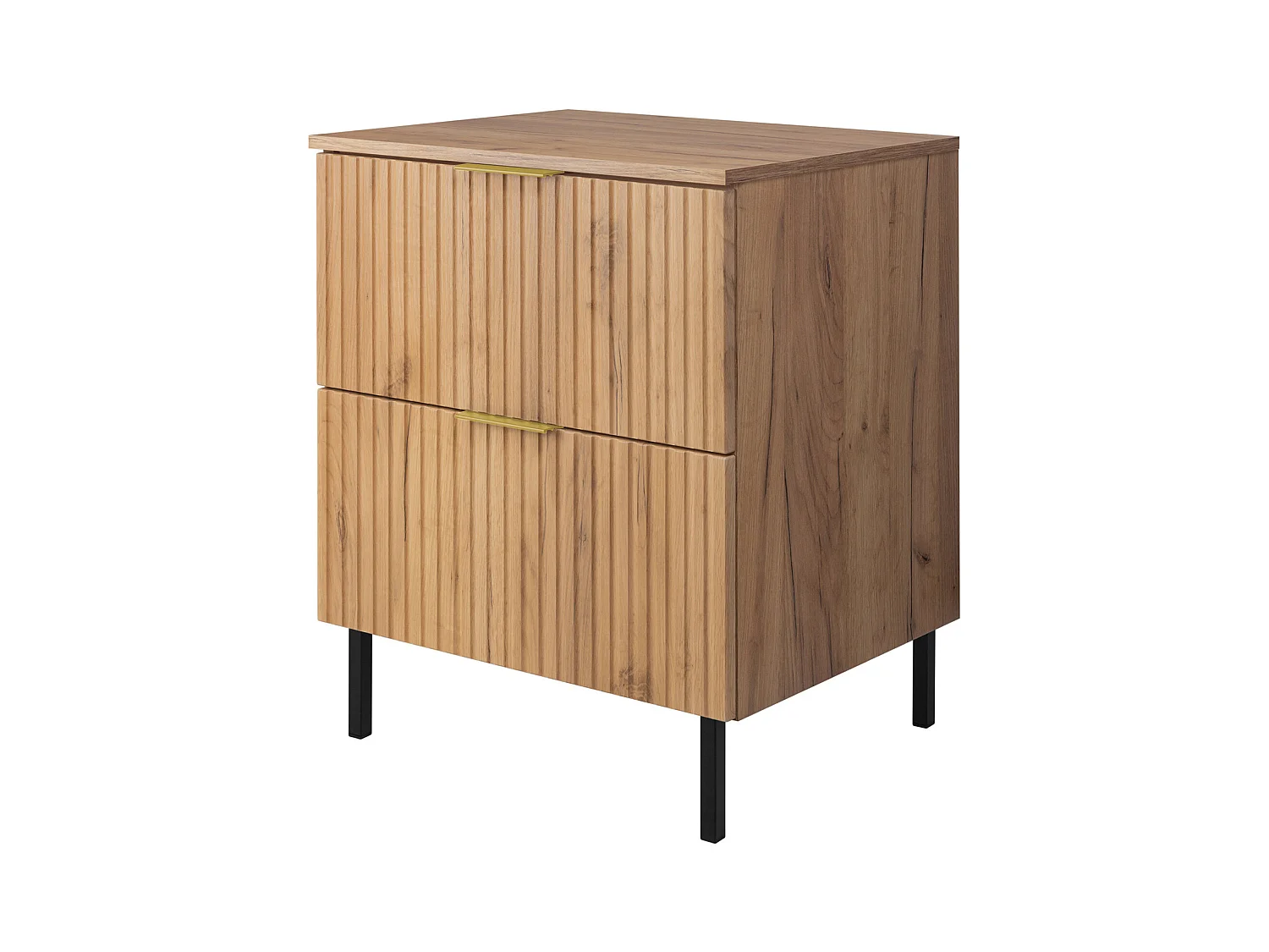 Meuble vasque, Chêne Craft, 60 x 77 x 46 cm, poignée dorée, pieds noirs + Plan de travail