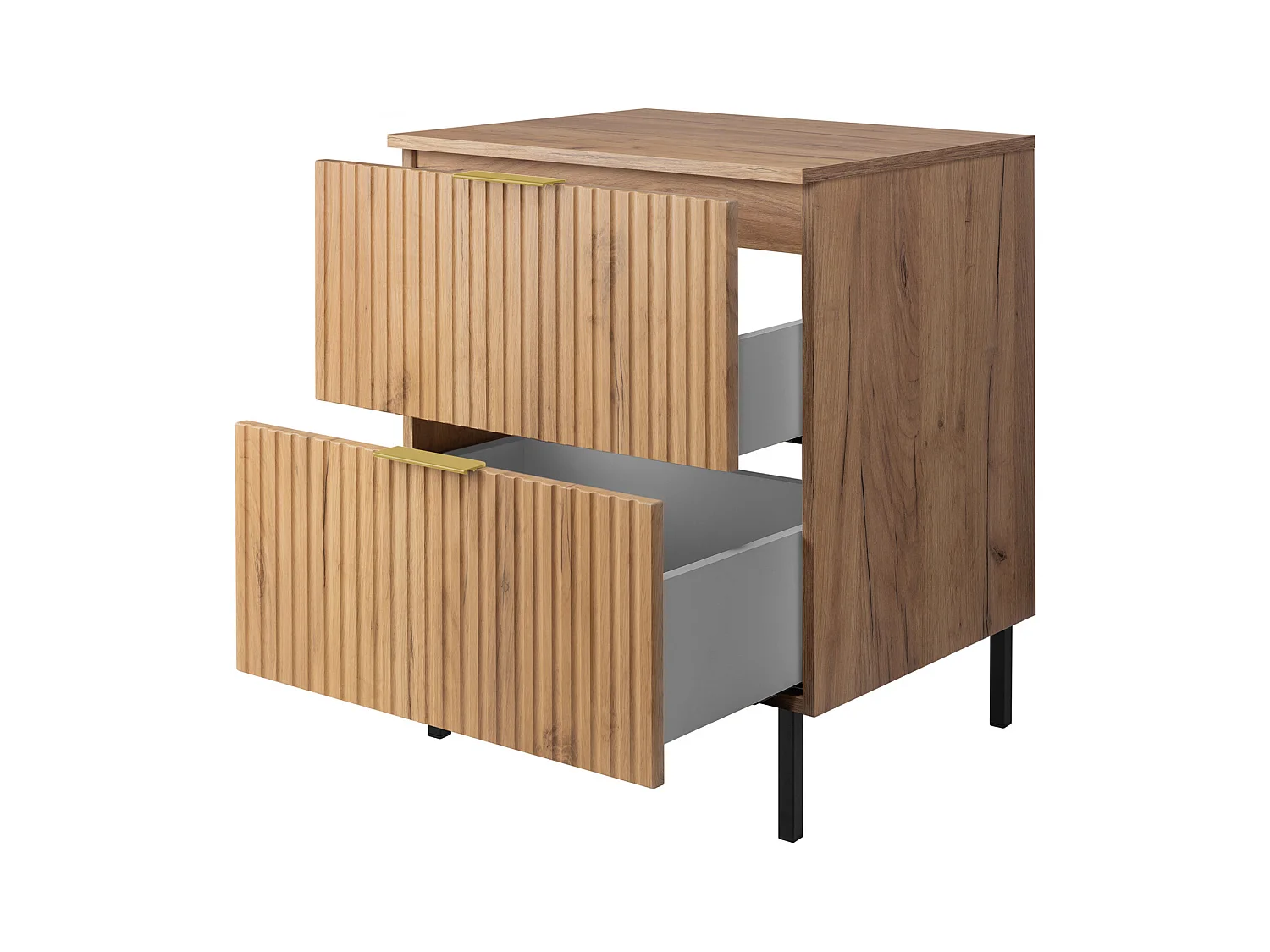 Meuble vasque, Chêne Craft, 60 x 77 x 46 cm, poignée dorée, pieds noirs + Plan de travail