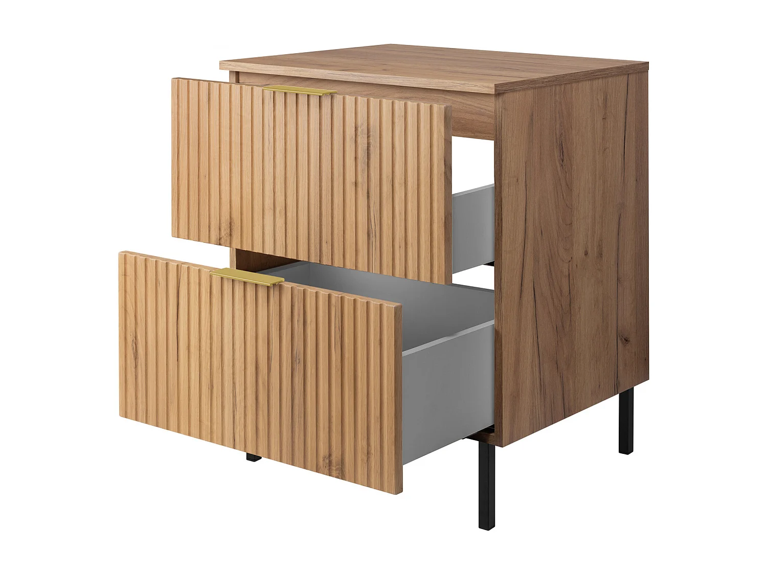 Meuble vasque, Chêne Craft, 60 x 77 x 46 cm, poignée dorée, pieds noirs + Plan de travail