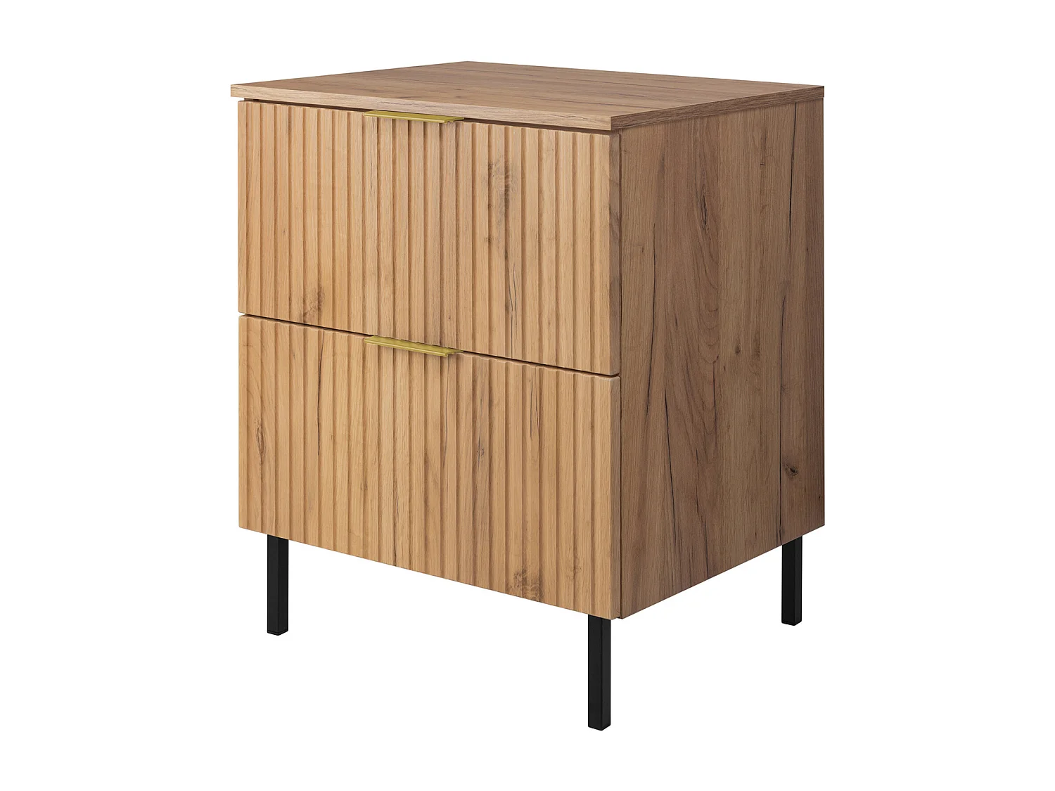 Meuble vasque, chêne craft, 60 x 77 x 46 cm, poignée dorée, pieds noirs + plan de travail