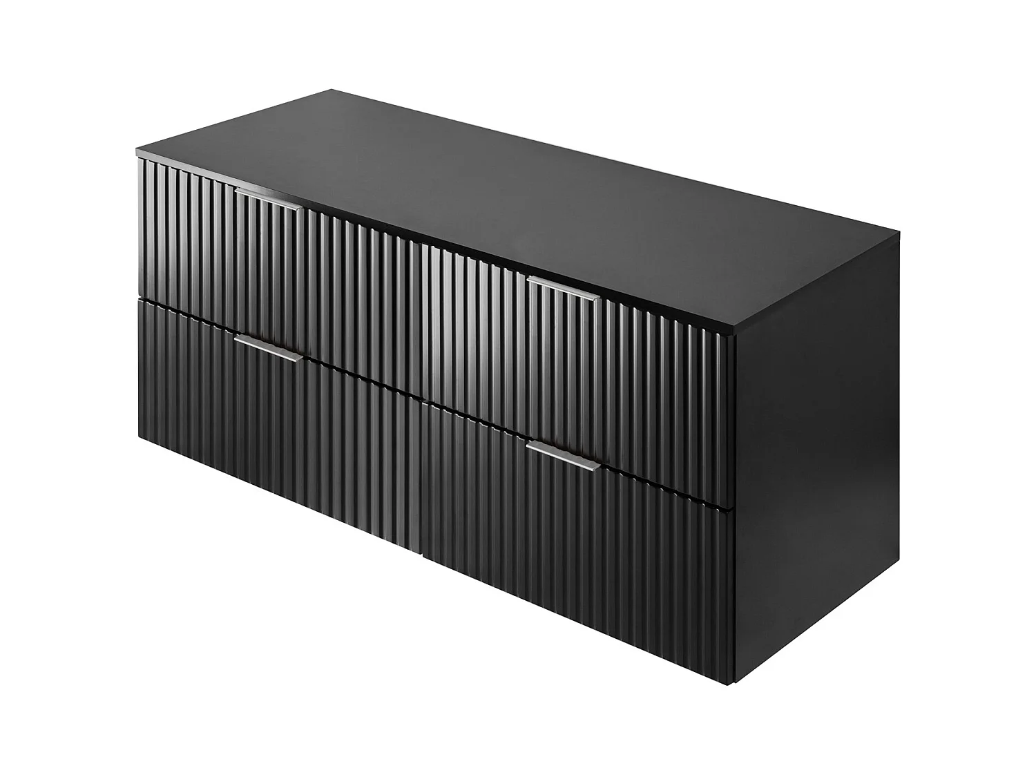 Waschbeckunterschrank, Mattschwarz, 120 (2 x 60) x 57 x 46 cm, silberner Griff + Arbeitsplatte