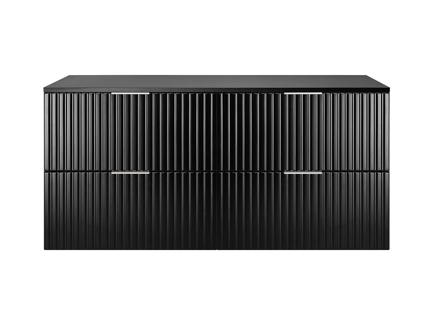 Waschbeckunterschrank, Mattschwarz, 120 (2 x 60) x 57 x 46 cm, silberner Griff + Arbeitsplatte