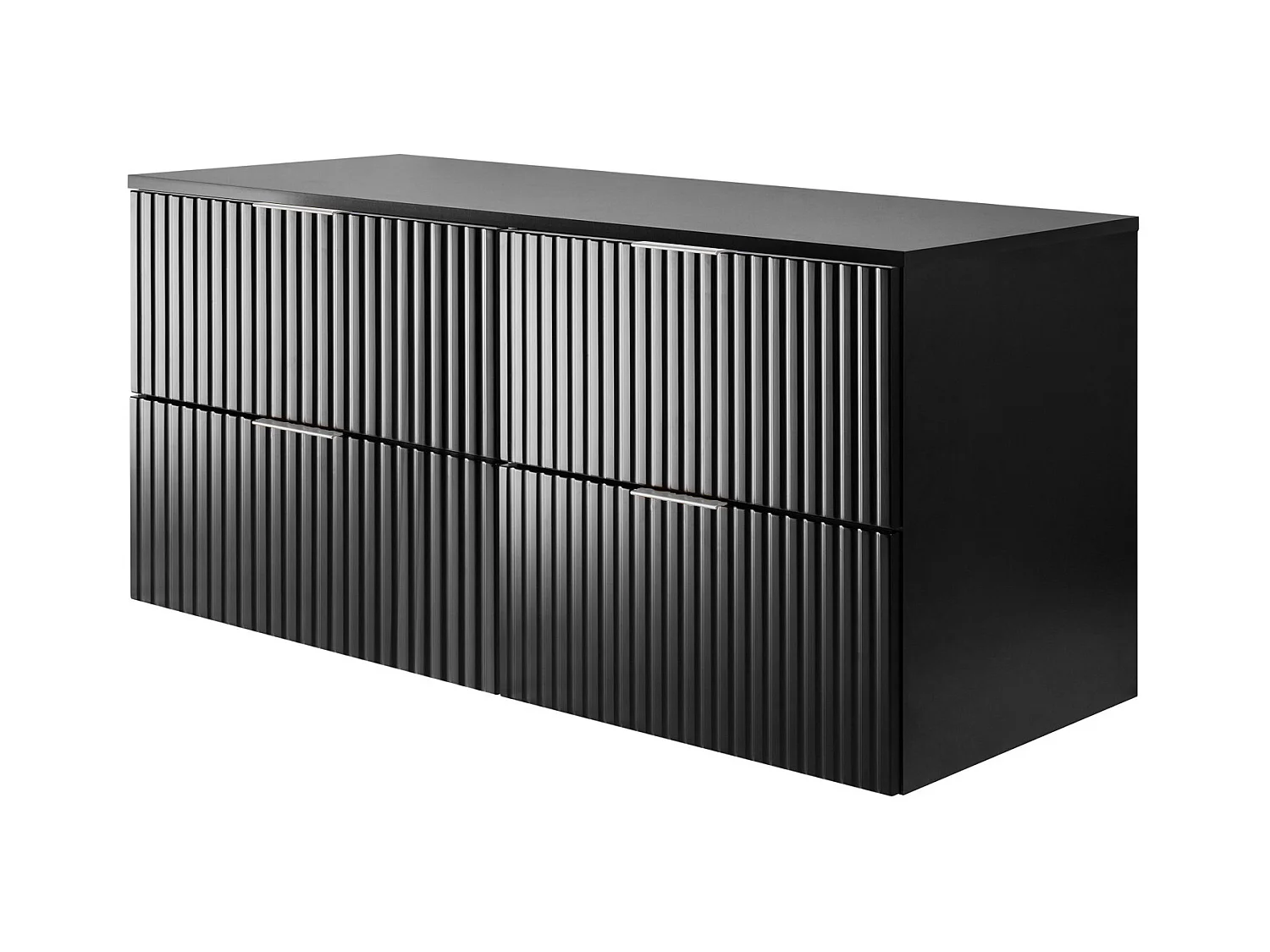 Meuble vasque, Noir, 120 (2 x 60) x 57 x 46 cm, poignée argentée + Plan de travail
