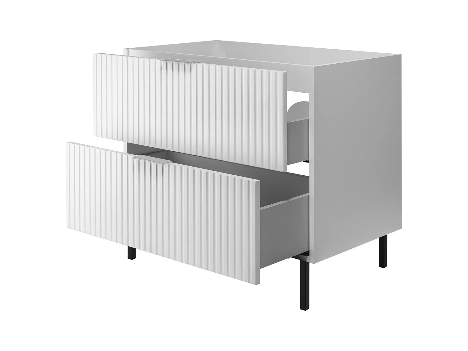 Wastafelmeubel, Wit, 80 x 77 x 46 cm, zilveren handgreep, Zwarte poten, zonder blad