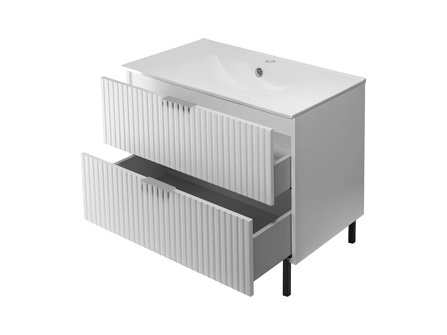 Wastafelmeubel, Wit, 80 x 77 x 46 cm, zilveren handgreep, Zwarte poten, zonder blad