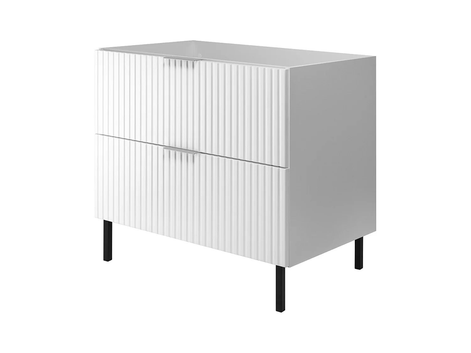 Meuble vasque, Blanc, 80 x 77 x 46 cm, poignée argentée, pieds noirs, sans plateau