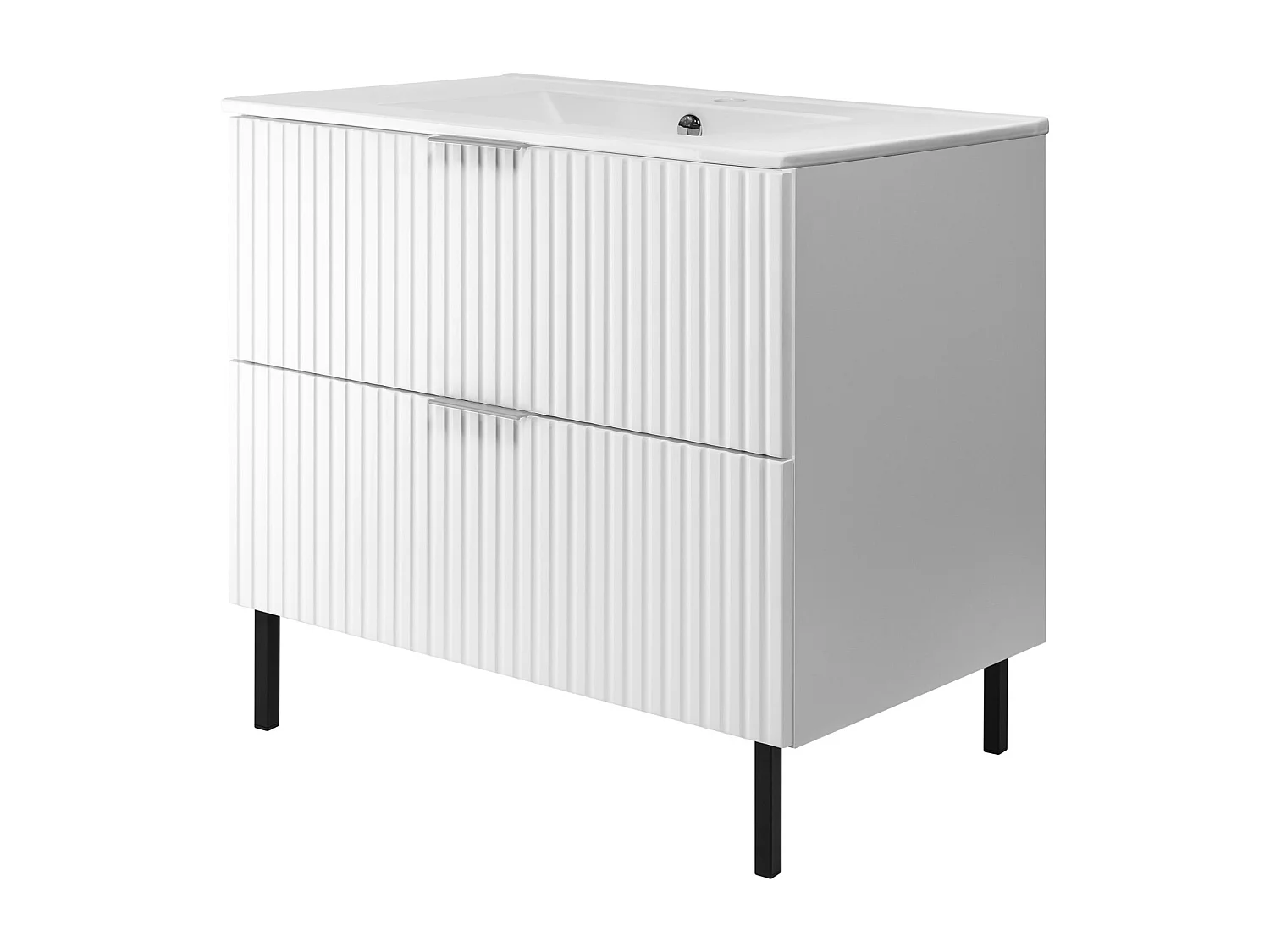 Meuble vasque, Blanc, 80 x 77 x 46 cm, poignée argentée, pieds noirs, sans plateau