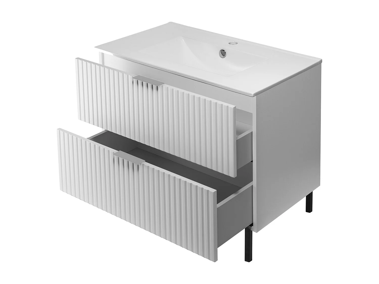 Meuble vasque, Blanc, 80 x 77 x 46 cm, poignée argentée, pieds noirs, sans plateau