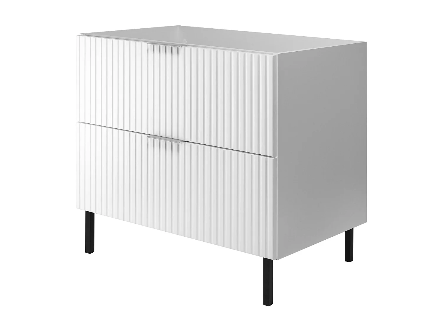 Meuble vasque, Blanc, 80 x 77 x 46 cm, poignée argentée, pieds noirs, sans plateau