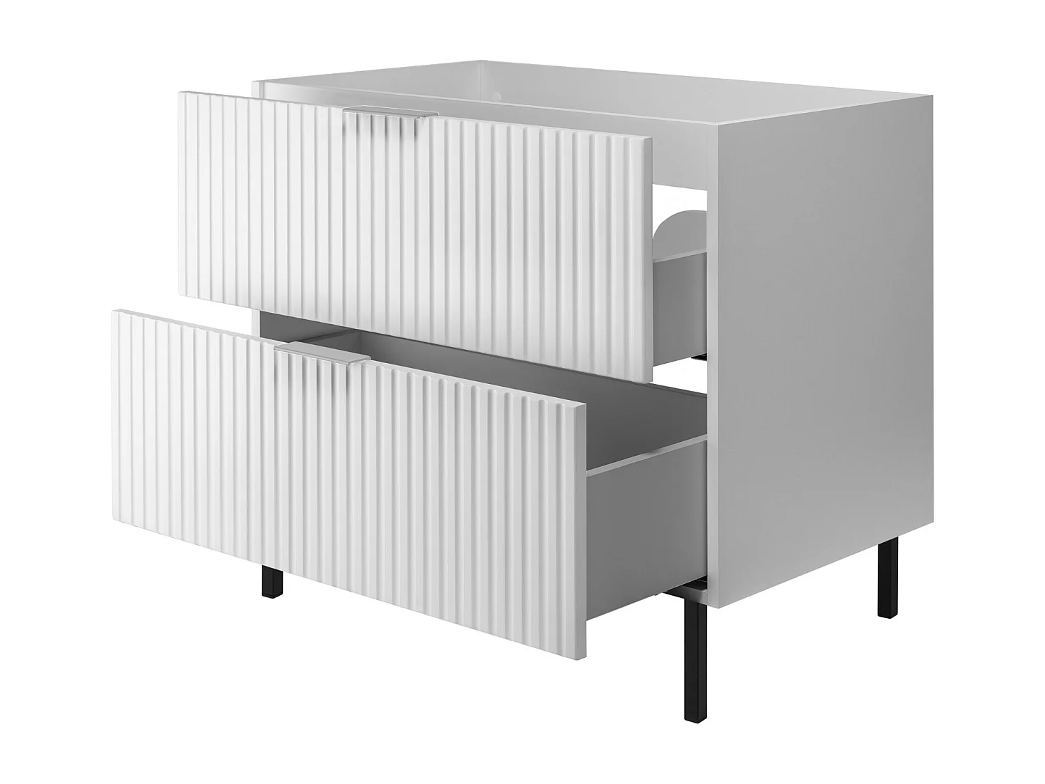 Meuble vasque, Blanc, 80 x 77 x 46 cm, poignée argentée, pieds noirs, sans plateau