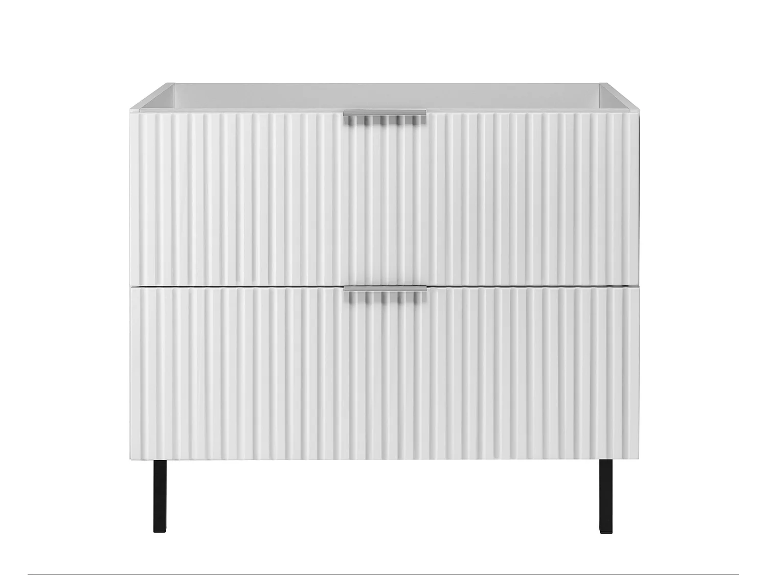 Meuble vasque, Blanc, 80 x 77 x 46 cm, poignée argentée, pieds noirs, sans plateau