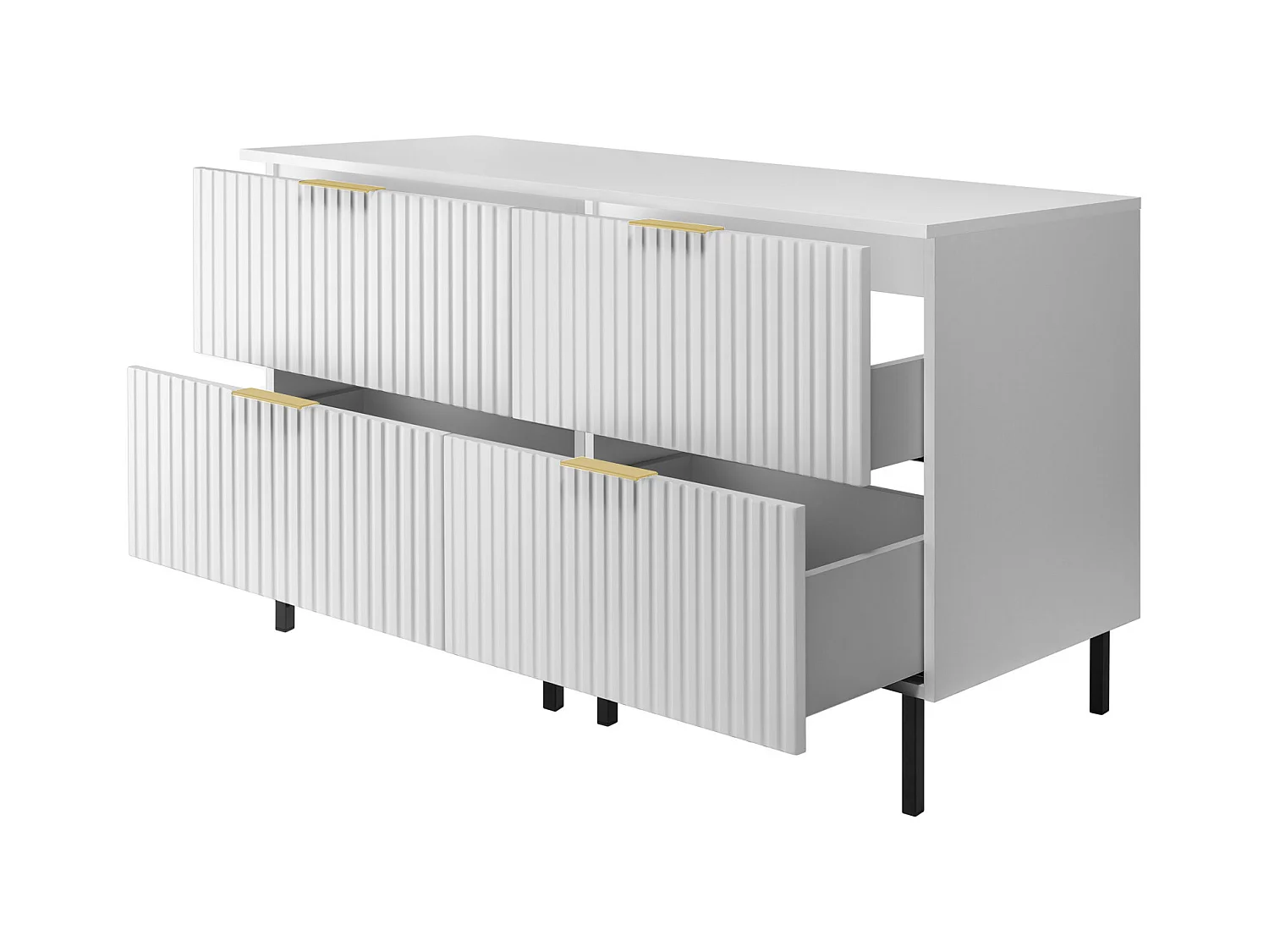 Waschbeckunterschrank, Weiß, 120 (2 x 60) x 77 x 46 cm, goldener Griff, schwarze Beine + Arbeitsplatte