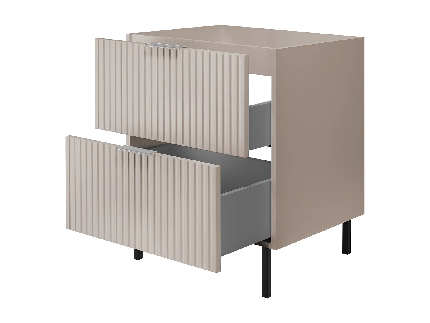 Meuble vasque, Cachemire, 60 x 77 x 46 cm, poignée argentée, pieds noirs, sans plateau