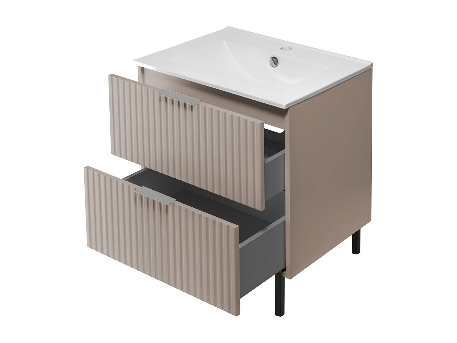 Meuble vasque, Cachemire, 60 x 77 x 46 cm, poignée argentée, pieds noirs, sans plateau