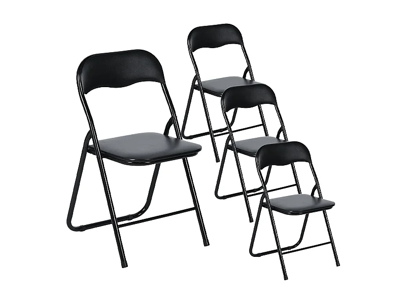 Lot de 4 Chaises Pliantes Noires en Coussin de siège en PU et pieds en métal Style Industriel