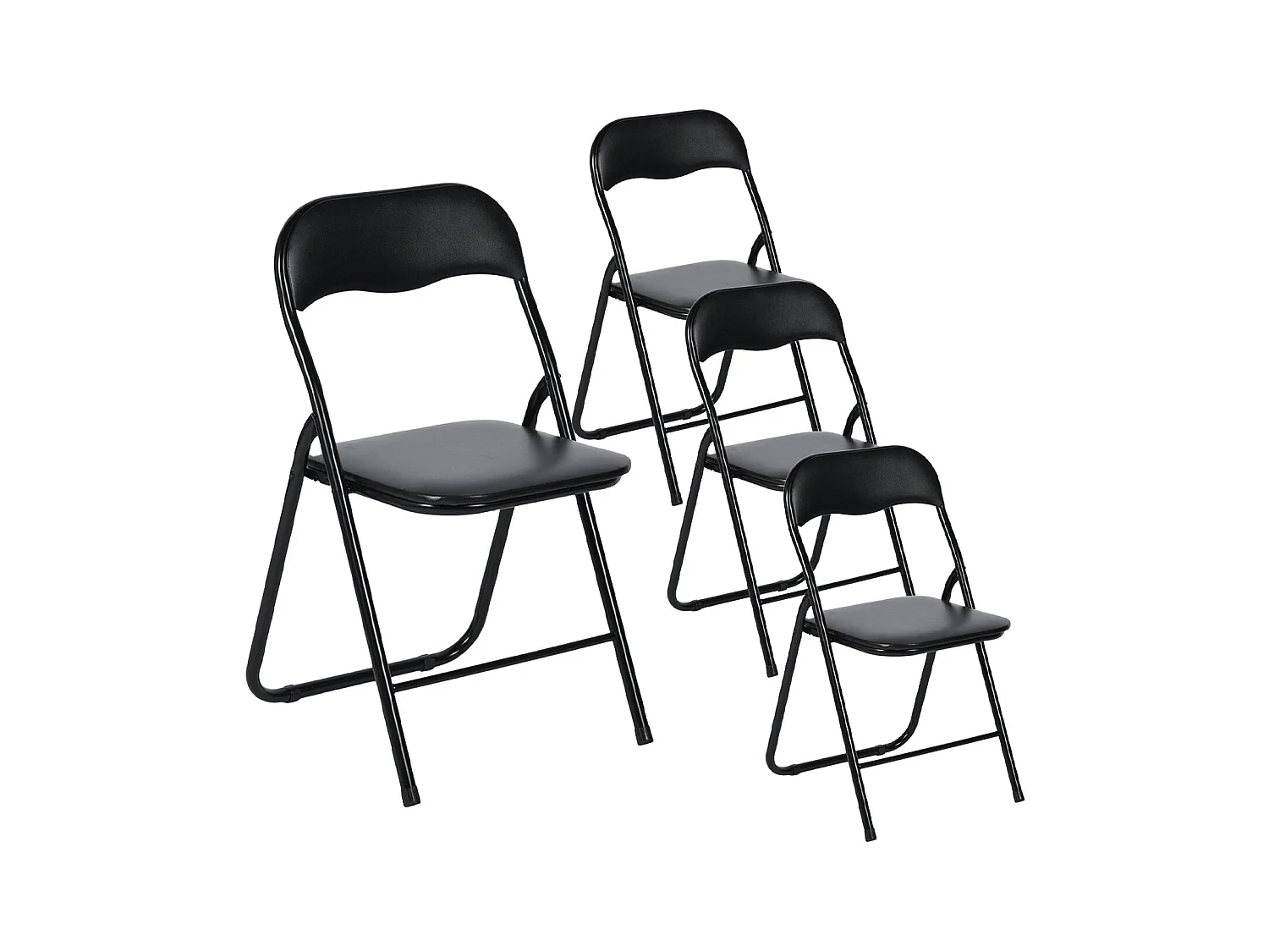 Lot de 4 Chaises Pliantes Noires en Coussin de siège en PU et pieds en métal Style Industriel