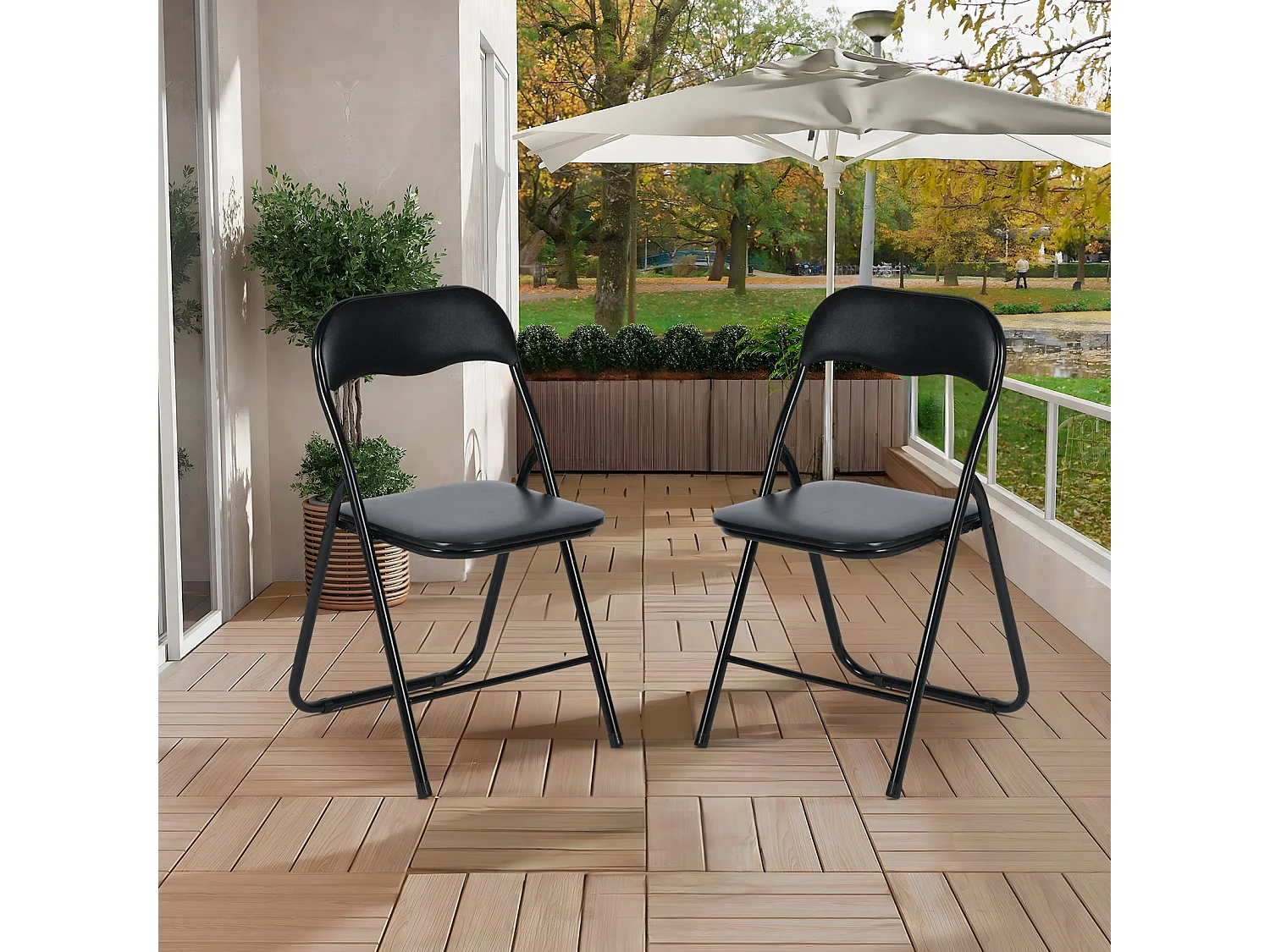 Lot de 4 Chaises Pliantes Noires en Coussin de siège en PU et pieds en métal Style Industriel