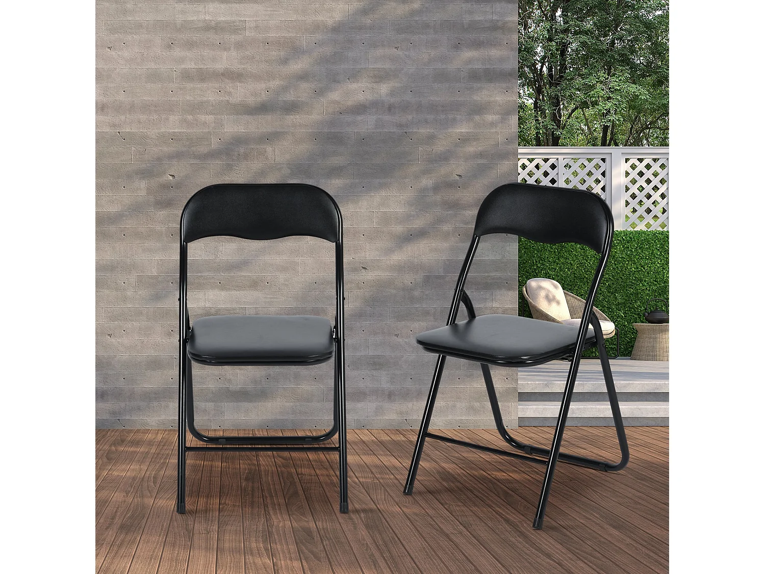 Lot de 4 Chaises Pliantes Noires en Coussin de siège en PU et pieds en métal Style Industriel