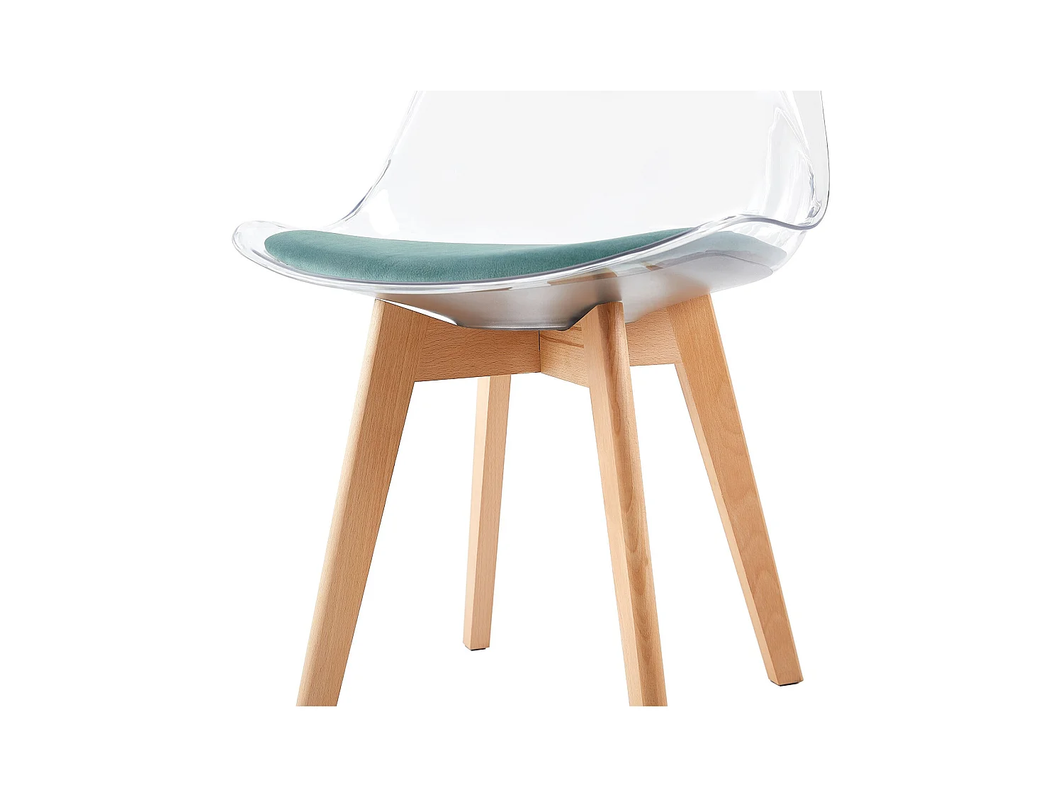 Lot de 4 Chaises Salle à Manger Scandinaves avec Pieds en Bois de Hêtre, avec Coussin d'Assise en Velours Vert Aquatique