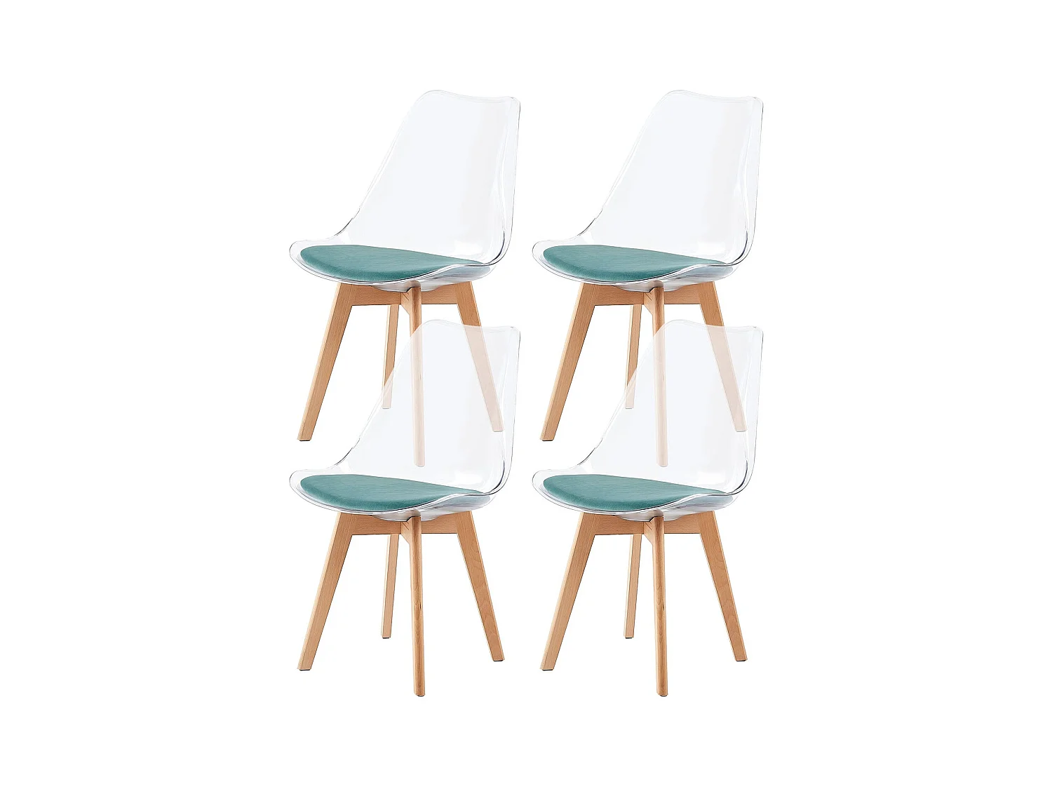 Lot de 4 Chaises Salle à Manger Scandinaves avec Pieds en Bois de Hêtre, avec Coussin d'Assise en Velours Vert Aquatique