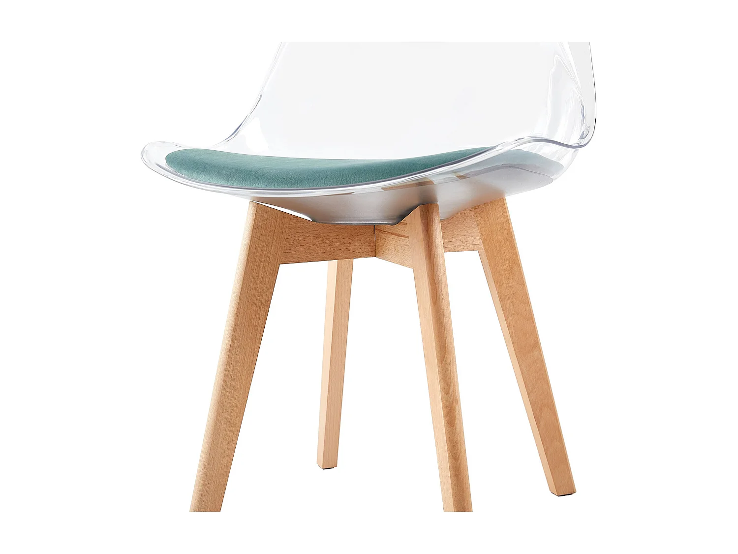 Lot de 4 Chaises Salle à Manger Scandinaves avec Pieds en Bois de Hêtre, avec Coussin d'Assise en Velours Vert Aquatique