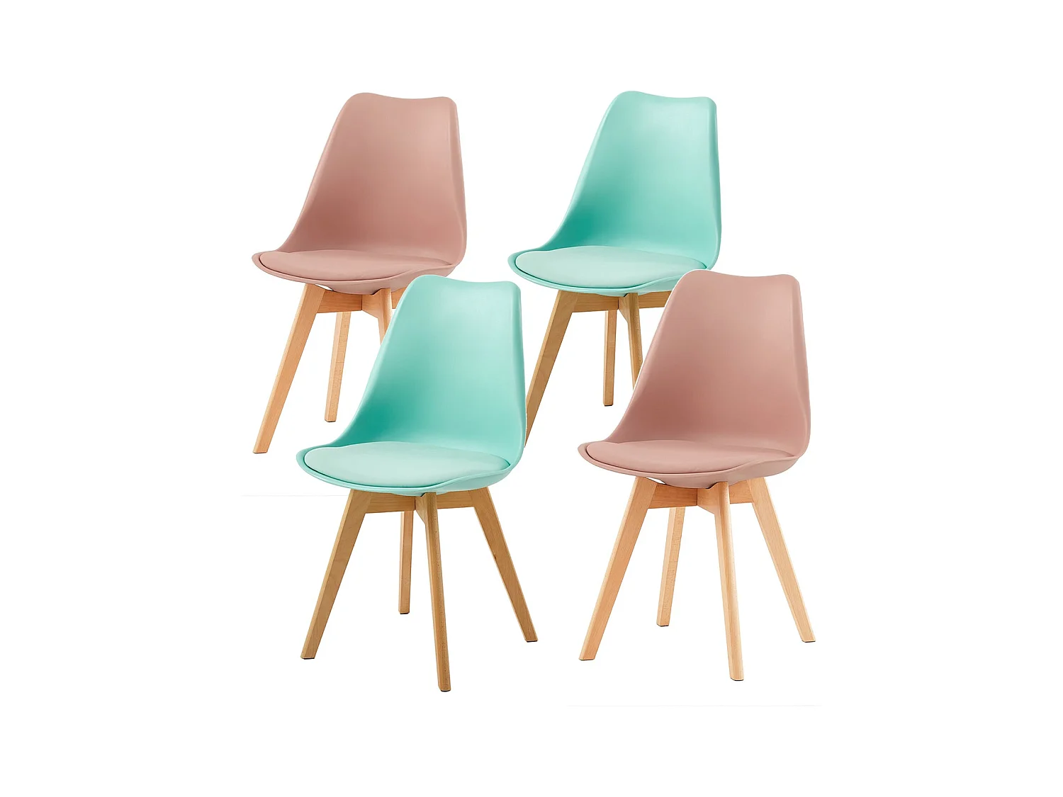 Cuisine design avec coussins en cuir et pieds en hêtre massif, mélange de couleurs pâte de menthe verte et haricot