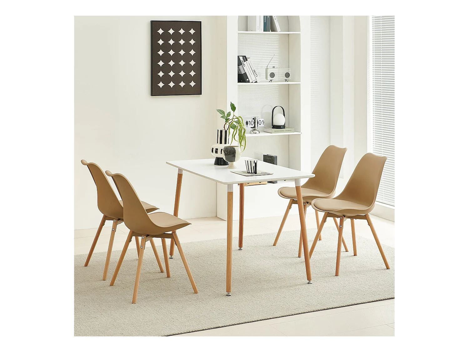 Lot de 4 chaises rembourrées avec bois massif, assise et dossier pour salle à manger, salon, chambre, salle de conférence, kaki