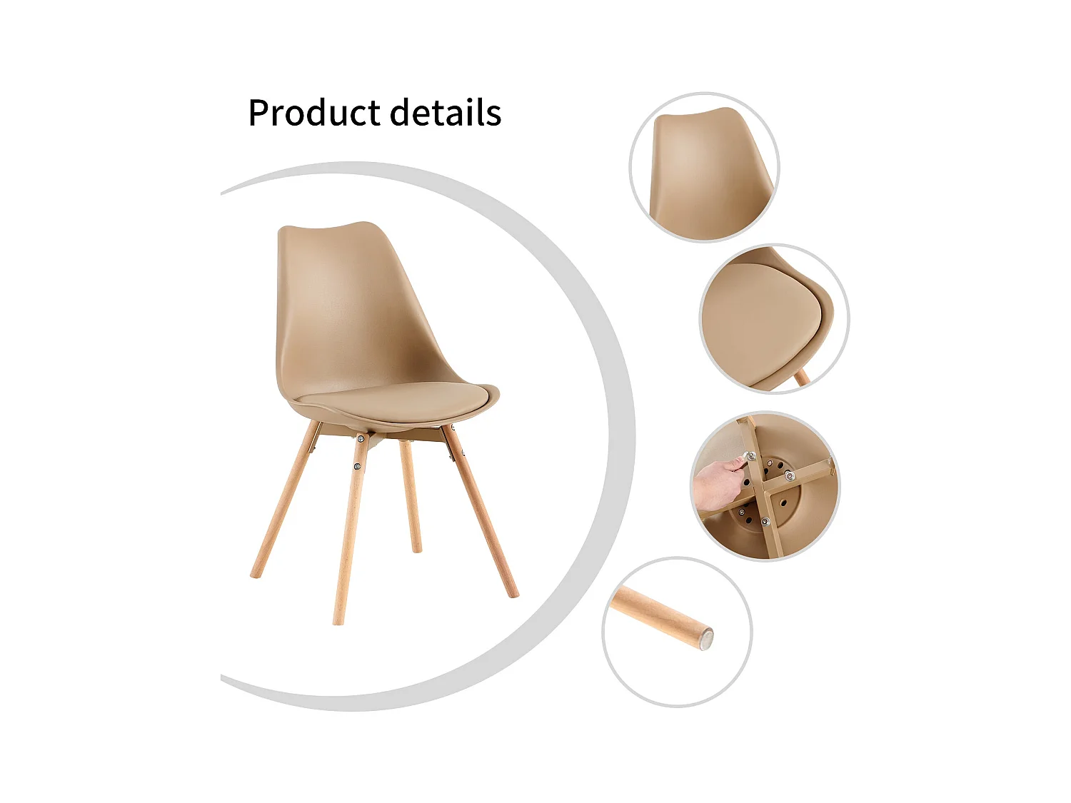 Lot de 4 chaises rembourrées avec bois massif, assise et dossier pour salle à manger, salon, chambre, salle de conférence, kaki