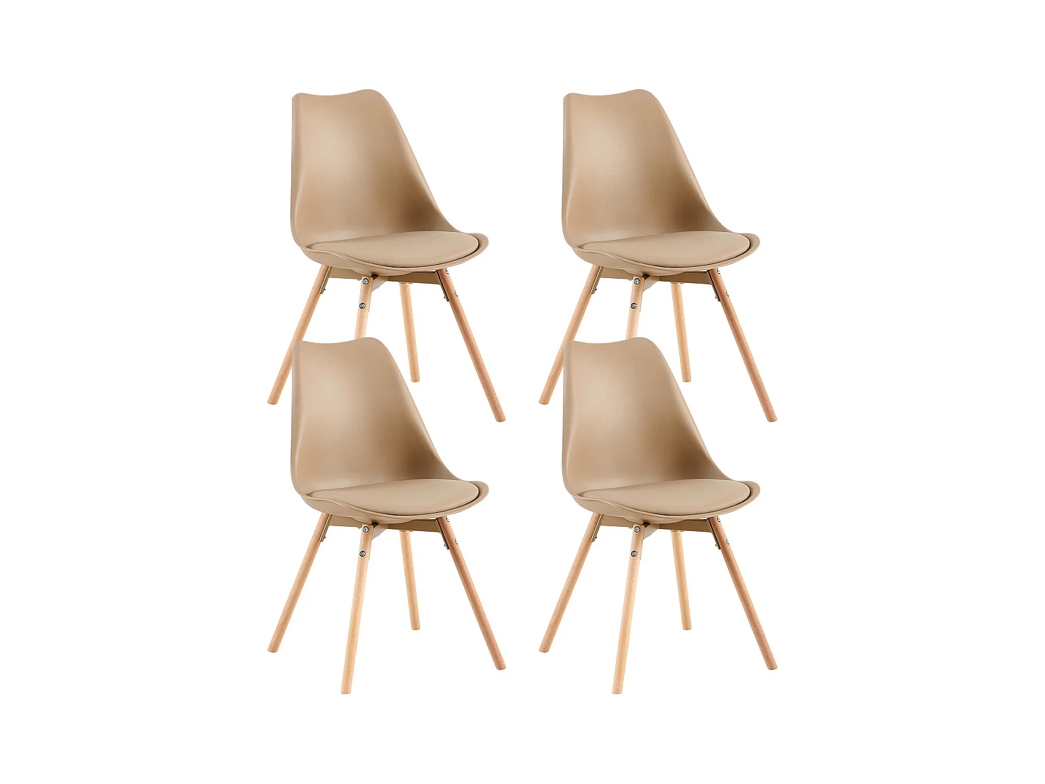 Lot de 4 chaises rembourrées avec bois massif, assise et dossier pour salle à manger, salon, chambre, salle de conférence, kaki